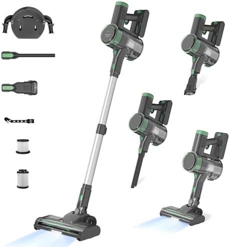Cordless Vacuum Cleaner, 45000pa 450W Stick Vacuum,6-in-1 Rechargeable Vacuum with LED Display,50mins Runtime,Lightweight with LED Headlights for Hardwood Floor Low-Pile Carpet Pet Hair