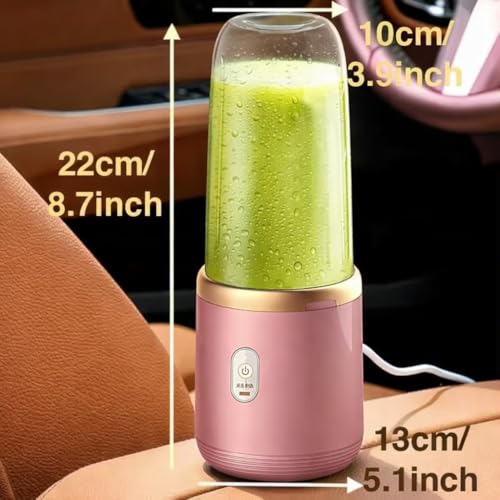 Image of Portable Blender Electric Juicer USB Rechargeable Fruit Mixers Mini Personal Smoothie Maker 6 Blades 3 Gears Ideal for smoothies, protein shakes, fresh juices, sauces -1500mAh Battery (PINK)