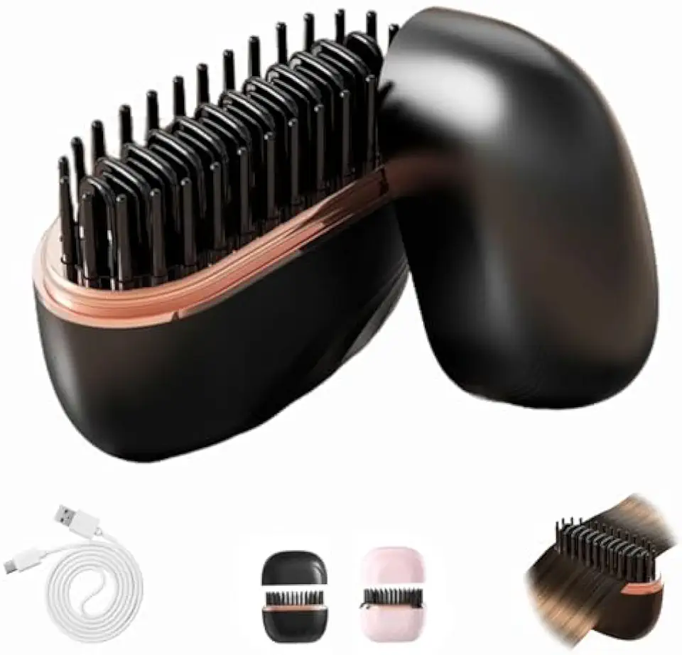 Mini-Glätteisen Kabellos, Wiederaufladbare Tragbare Glättbürste, 3-stufige Temperaturregelung,10-Sekunden-Schnellaufheizung,für Haare und Bart (Schwarz)