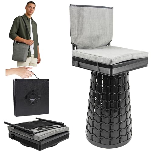 Image of ALEVMOOM 2026 Upgraded Collapsible Stool with Backrest, Cushion & Bag, Portable Telescopic Stool Heavy Duty Load Capacity 1000lbs, Square Folding Chair for Camping Gardening Fishing Hiking BBQ
