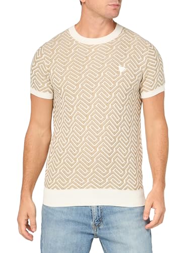 GUESS Men's Eco Carl Geometrical Stitch Short Sleeve Sweater