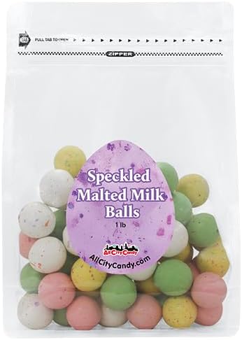 All City Candy Malted Milk Balls, Pastel Colored with Speckles, Milk Chocolate layer with Malt Center, Kosher Candy for Easter Baskets, Candy Buffets & Egg Hunts - 1 lb Bulk Bag