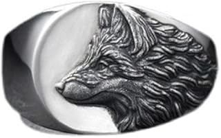 Wolf Ring, Gothic Wolf Head Ring for Men, Norse Viking Wolf Totem Ring Wolf Jewelry, Celtic Odin Wolf Ring Hip Hop Wolf Band Ring Punk Wolf Animal Ring