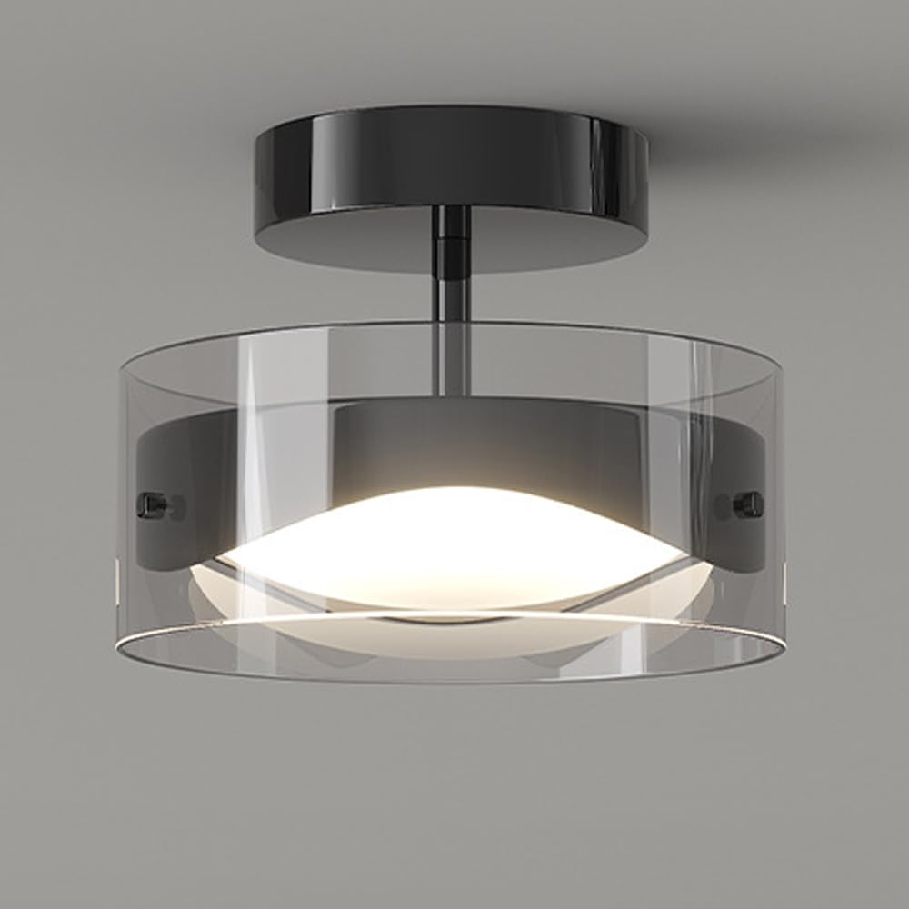 9W Led Półpłaska Oprawa Sufitowa, Czarna Oprawa Do Korytarza, Szklana Sufitowa, Sufitowa Na Werandzie, Wejściowa Do Sypialni, Sufitowa Do Korytarza, 3 Tryby Kolorów, 7,87 Cala