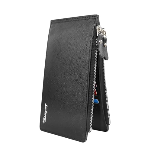 WishLotus Credit Card Holder Wallet, Multi Card Slim Wallet for Women with Double Zipper Pocket, Bifold Leather Wallet Card Case (Black)