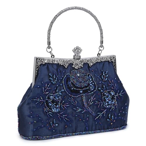 UBORSE Women's Floral Embroidery Rhinestone Evening Clutch Purse Sequin Beaded Crossbody Bag Vintage Evening Handbag for Bridal...