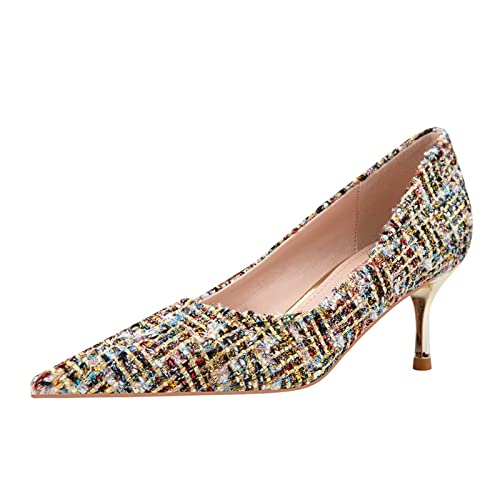 JOEupin Women Low Kitten Heel Pumps Pointed Toe Dress Shoes for Office Lady Soft Suede