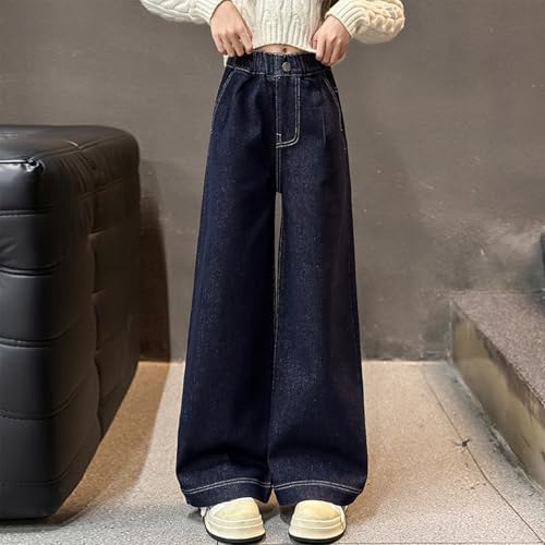 Girl Wide Leg Jeans Baggy Embroidery Letter Graphic Trousers High Elastic Waist Denim Pants Cute Y2K Trendy Tween Streetwear2