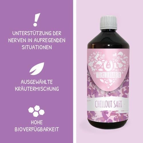TIERLIEBHABER - Chillout Saft für Pferde | Unterstützt Pferde in Stresssituationen | Beruhigt den Magen | 1L natürlicher Kräutersaft mit Nervenkräuter für stressige und aufregende Situationen