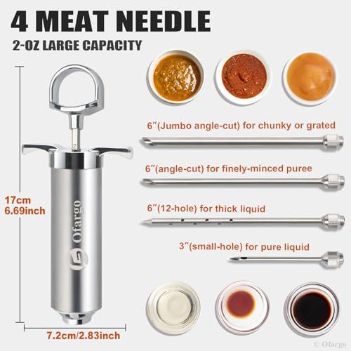 Ofargo Stainless Steel Meat Injector Syringe Kit with 4 Marinade Needles for BBQ Grill Smoker, Father Day Gifts for Dad Husband Men Him, 2-oz Large Capacity, Both Paper User Manual and E-Book Recipe by Ofargo - Image 8