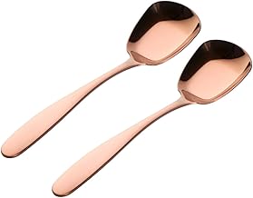 Cabilock 2 Peças 304 Colheres De Sopa Chinesa Pequenas Colheres De Sobremesa Louça Mini Colheres De Café Colher De Sopa De Fundo Saquare Colher De Mexer Colher De Café Colher De Fundo