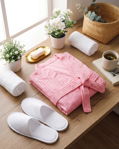 Image of Jecery Waffle Bathrobe and Slippers Bulk Set Spa Robes Hotel Bath Lightweight Thin Commercial Soft for House Shower Party