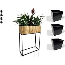 Macetas Con Patas Altas FLEXISTYLE Loft FIORINO Soporte para Plantas de Metal Roble y Madera de Roble, Soporte para Flores, Color Negro, Maceta con Patas, macetas Altas Estilo Loft Muchas Dimensiones, 22