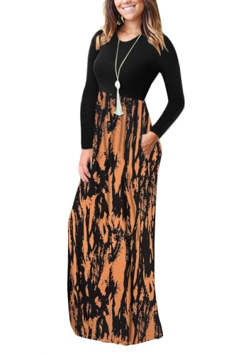 Image of AUSELILY Womens Long Sleeve Maxi Dress Casual Empire Waist with Pockets | Versatile year round long dress for spring, fall, winter, available in floral prints and solids