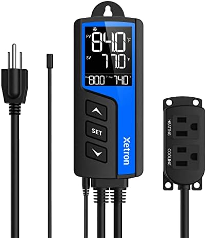 Xetron Temperature Controller Digital with Cooling Heating Pre-Wired Outlet On-Off Thermostat Controller for Freezer Fan Aquarium Reptile Homebrew 110V 10A -40~230°F, STC1000Pro NotWIFI