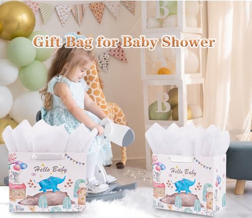 Jaywayang 12.6 Inch Large Baby Boy Girl Gift Bag With Tissue Paper And Greeting Card For Unisex Baby Shower thumb #5