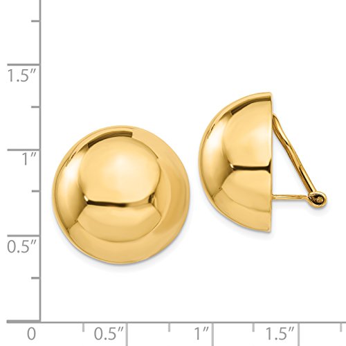 14K Yellow Gold Omega Clip 20Mm Half Ball Non-Pierced Clip-On Earrings #TOP4