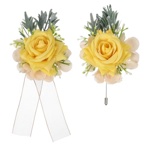 Ensemble de corsage et boutonnières jaunes pour mariage et bal de fin d'année