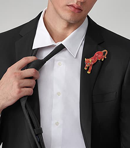 Image of Fashion Women Men Vintage Leopard Brooch Colorful Full Rhinestones Crystals Wild Animal Corsage Lapel Pin Birthday Gift Party