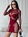 AVZXSA Womens Sexy Mesh Long Sleeve Mini Dress, Lace Babydoll Clubwear Cutout Round Neck Short Bodycon Dresses, Wine Red, OS