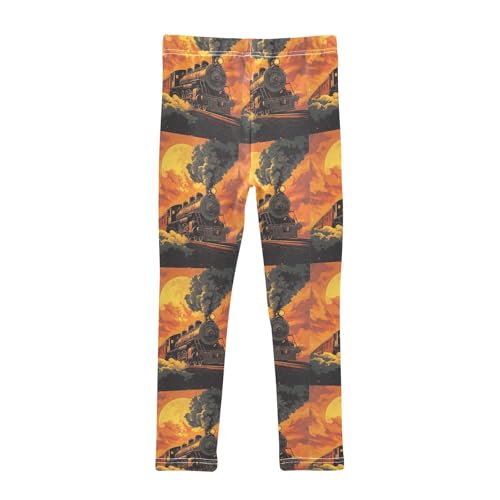 Boccsty Retro Old Locomotive Train Moon Girls Leggings Kids Yoga Pants Dance Active Tights 4T2