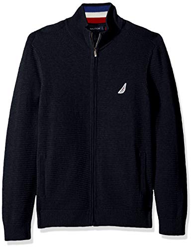 Nautica Men's Textured Blocked Full-Zip Sweater, Navy, Large