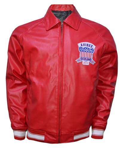 R'FAY Collection US Military Red Bomber Faux Leather Jacket