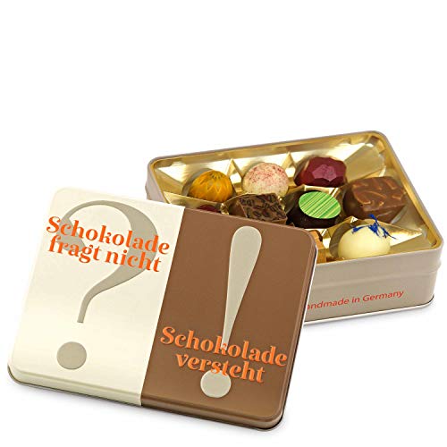 Präsentdose "Schokolade fragt nicht? Schokolade versteht!" 125g Manufakturqualität!, handgefertigt von den Konditoren der Confiserie Rabbel...für ein Lächeln mehr am Tag Cover