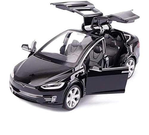 Image of 1:32 Scale Car Tesla Model X90 Alloy 1 /32 Diecast Model Car w /Sound & Light Pull Back Model Mini Vehicles Toys for Kids (Black)