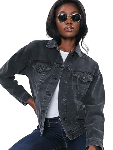 YMI Women's Junior Oversized Boyfreind Denim Jacket2
