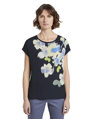 Preisvergleich Produktbild TOM TAILOR Damen Blumendruck T-Shirt, Sky Captain Blue, L