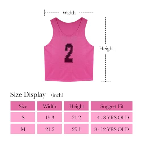 Linkidea Pink Soccer Scrimmage Team Vest for Children 8-12 Years Old, Team Pinnies with Number for Sports & Practice, Soccer Training Jerseys Fits Kid, Youth (12-Pack, M) - Image 3