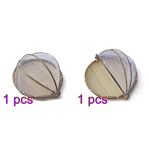 Cesta de bambu para servir comida com tampa, 2 peças tecida à mão à prova de poeira cesta de piqueni