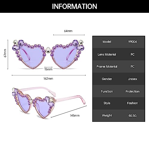 YAMEIZE Trendy Rhinestone Love Heart Sunglasses - Retro Heart Shaped Diamond Glasses Funny Party Outdoor for Women Men3