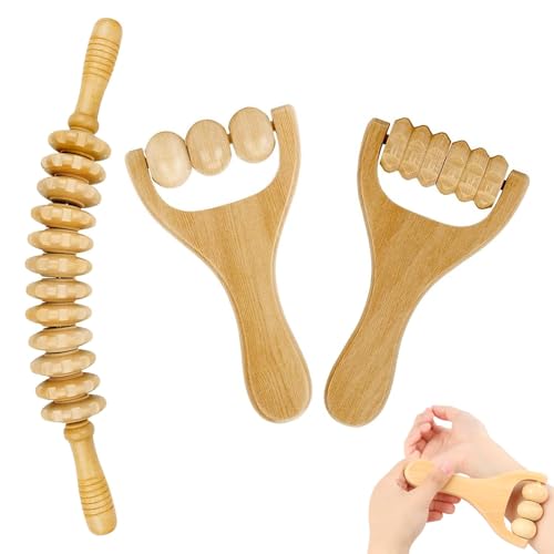 3 Stück Faszienrolle, Faszienstab Massageroller Beine Faszienrolle Holz mit Gfiff Faszien Massagegerät für Rücken Mehr Entspannt Effektiv die Muskeln und Lindert Müdigkeit