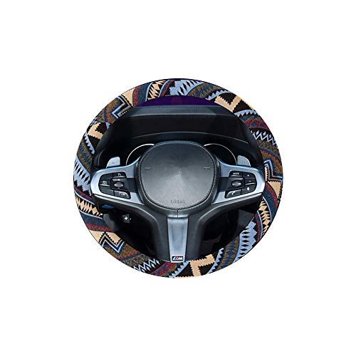 HEFUTE Funda de volante de coche estilo bohemio antideslizante absorbente de sudor universal de 15 pulgadas con textura gruesa de tela de lino (H) Cover