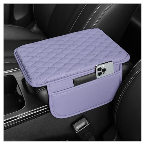 Upgraded Car Center Console Cover,Microfiber Leather Car Armrest Cover Cushion with 2 Storage Bags,Universal Car Armrest Storage Box Car Interior Accessories for Most Cars (Purple)