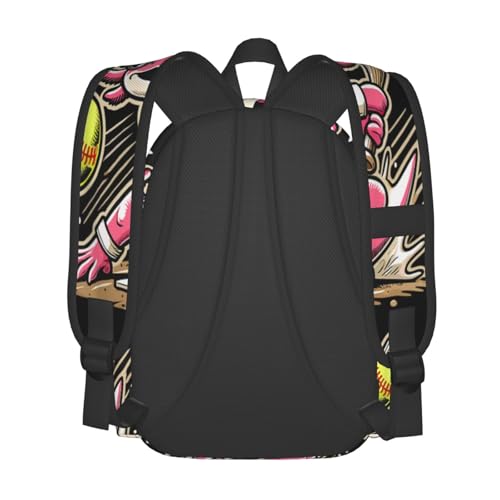 Softball Axolotls Large Capacity Backpack Lightweight Laptop Daypack Double Shoulder Bag For Women Men4