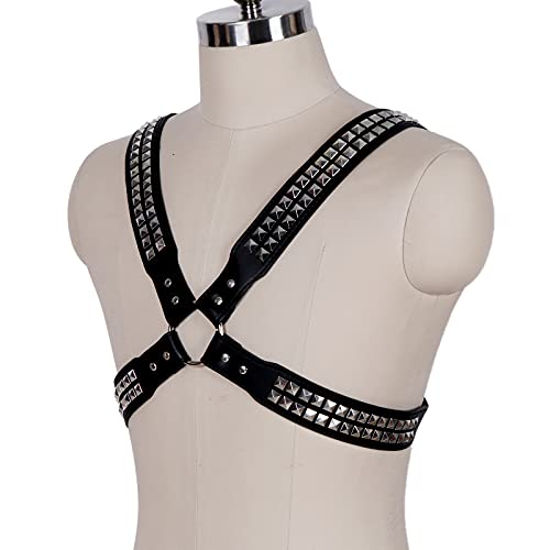 Men's Leather Harness Men Leather Body Chest Half Harness Adjustable Black Rave Festival Costumes (Red A) (Black B)3