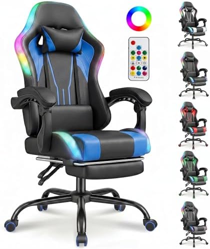 TRIUMPHKEY Silla de Juegos con Luz RGB LED de Estilo Gaming, 366 ...