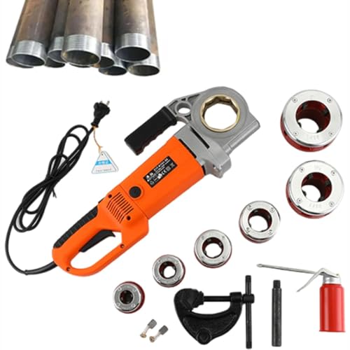Roscadora portátil Juego de roscado para roscar tubos, máquina roscadora de tubos eléctrica portátil de mano, juego de roscado para roscar tubos, máquina roscadora de tubos con motor de cobr