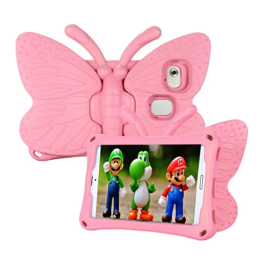 Tading Alcatel Joy Tab 2 Case for Kids, Cute Butterfly Shockproof Light Weight Protective Stand Bumper Cover for Alcatel Joy Tab 2 Tablet 8 inch 2020 (Model: 9032Z) - Pink