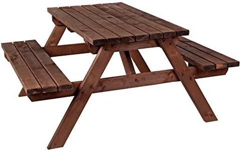 7ft Picnic Table Wooden In Brown Stain - Heavy Duty Pub Style