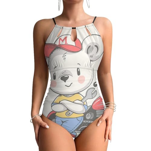 Maillot de bain 1 pièce motif ours pour femme avec effet ventre plat