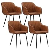 Goeurvant Dining Chairs Set of 4 PU Leather Kitchen Chairs with Armrests Upholstered Chair with Metal Legs Brown