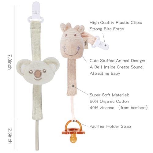 COTTONBEBE Pacifier Clip, 2 Pack Baby Pacifier Holder for Boys and Girls Fits Many Pacifiers & Baby Teething Toys, Ideal Baby Gift (Koala & Giraffe) - Thumbnail 3
