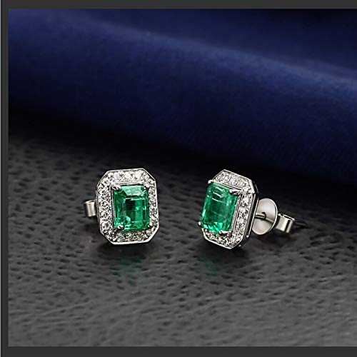 Daesar 18K White Gold Earrings For Women 1.27Ct Green Emerald Square Diamond Stud Earrings White Gold #TOP4