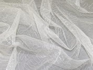Minerva Crafts Sequin Embroidered Tulle Fabric Ivory - per Yard