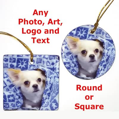 Personalized Ornament, Add Photo Text Or Art Design And Make Your Own Customized Porcelain Ceramic Ornament, Gold String And Gift Bag Included (Square Porcelain Ornament) #TOP1