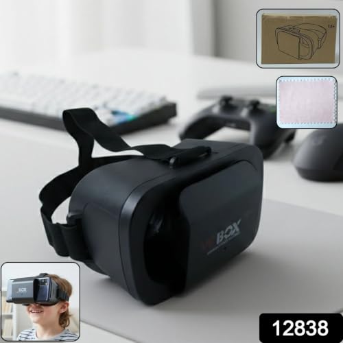 Image of Mini 3D Virtual Reality Headset for Smartphones, Adjustable VR Glasses Compatible with Android & iOS Mobile, Lightweight with Adjustable Head Strap, Black, 1 Piece